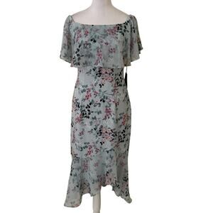 Adrianna Papell Women Mint Floral Multicolor Off Shoulder Midi Dress Size 4 NWT